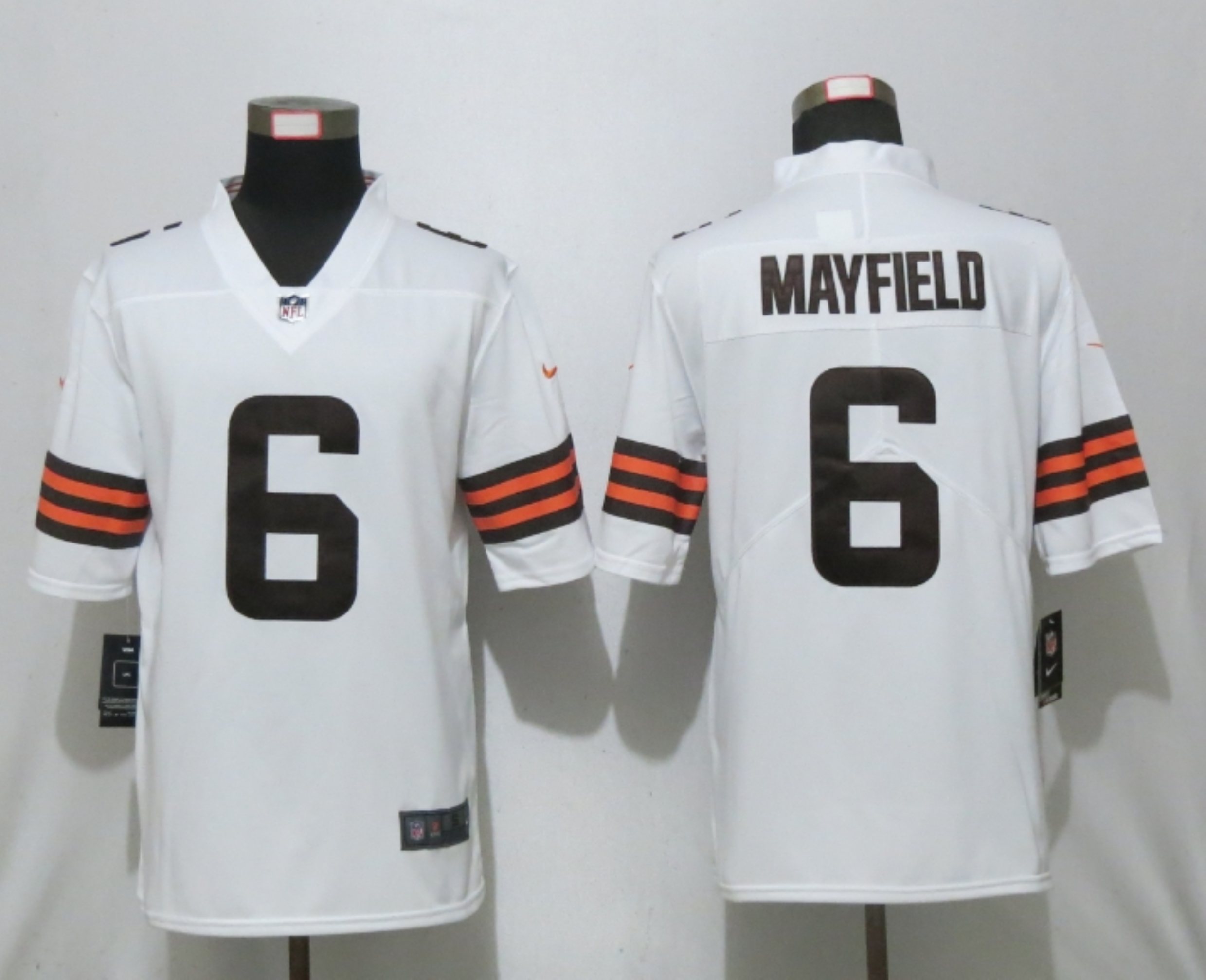 Men New Nike Cleveland Browns #6 Mayfield White Vapor Limited Player Jersey